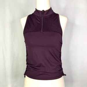 Athleta Sleeveless performance top perforated ruched sides 1/4 zip purple XS